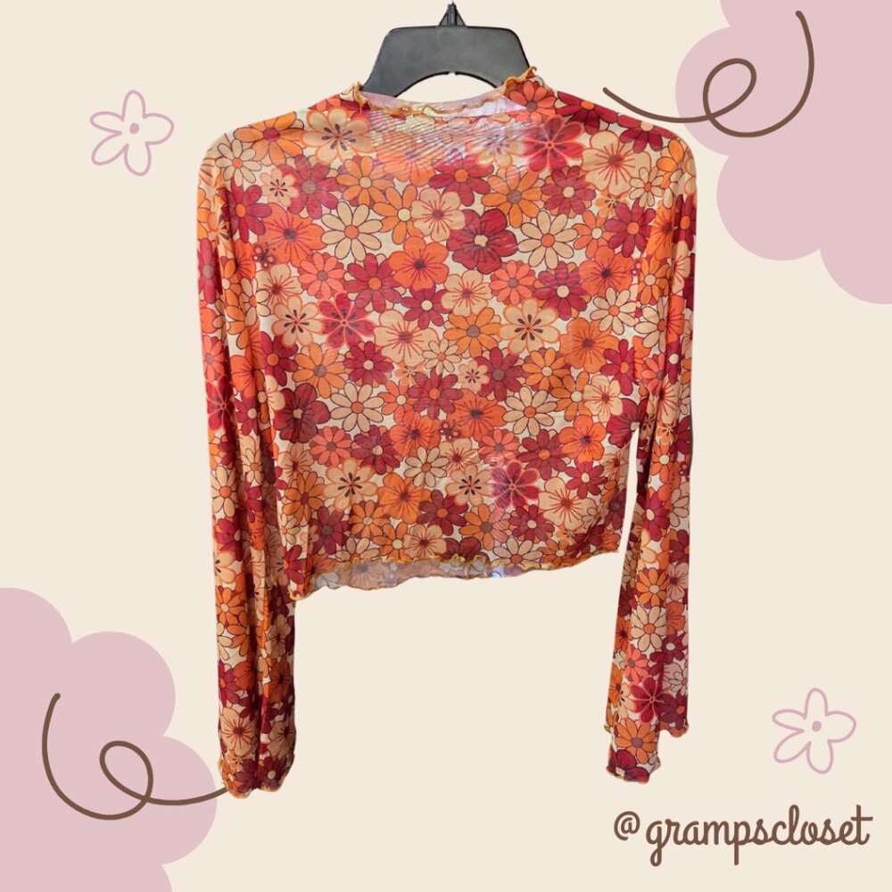 SHEIN Groovy Mesh Cropped Top with Flare Sleeves